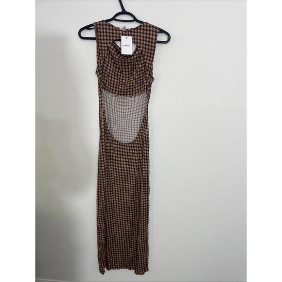 Revolve Miaou Selena Dress Warped brown Plaid open back size M NWT - Picture 5 of 11